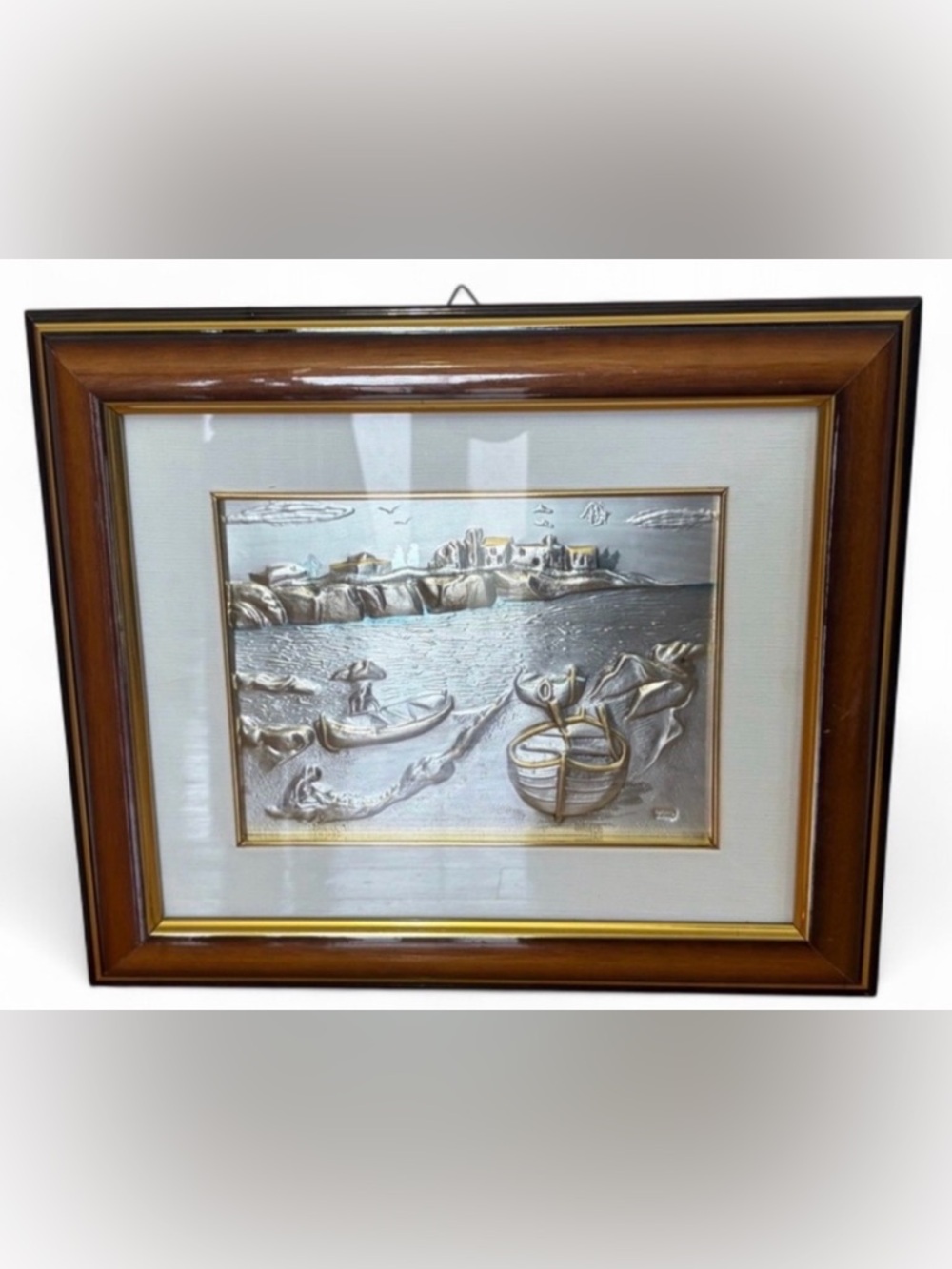 Vintage Handmade Italian Coastal Port Scene Seascape 3D Metal Relief Art Artwork